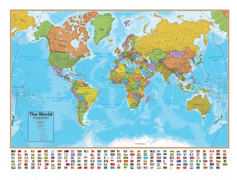 World Map Poster with Country Flags