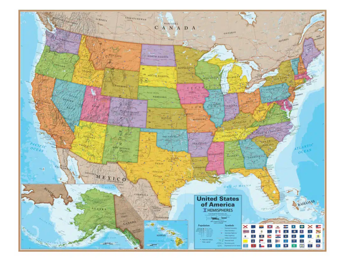 USA Wall Map with State Flags
